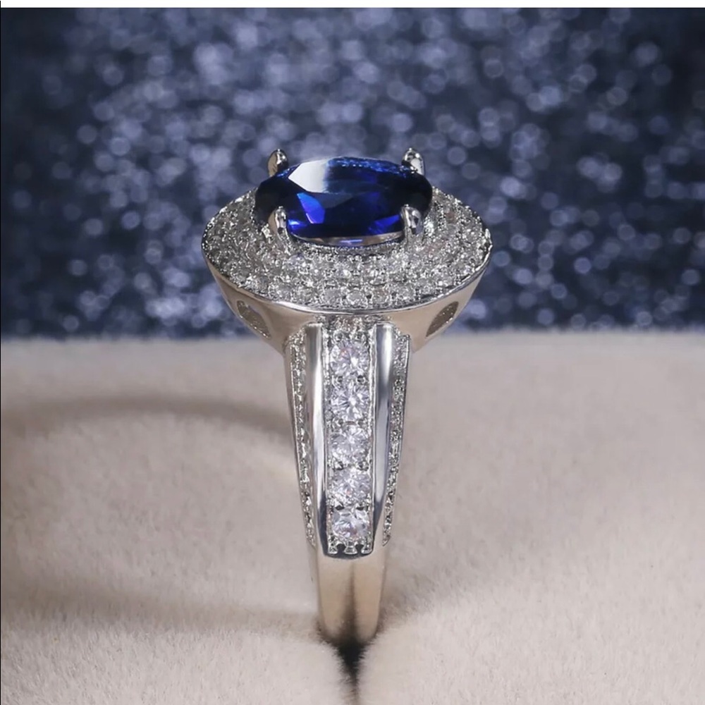 925 Stamped Sterling Silver Blue Sapphire Ring - Picture 7 of 8